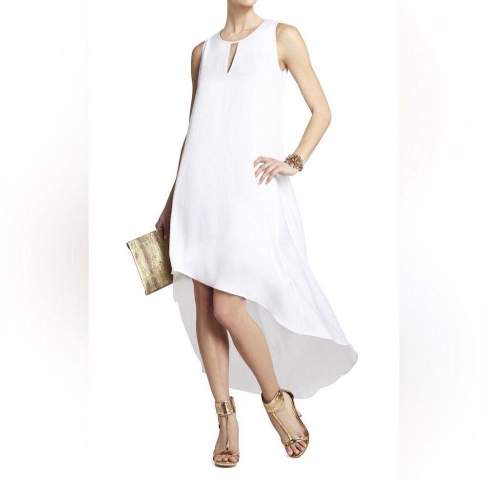 BCBGMaxAzria Women's White Asymmetrical Hi-Low Dress Size M